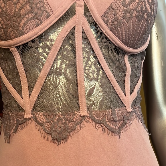 MadRag hand dyed lace bustier body con pink purple dress medium sheer cupped bra - Picture 4 of 12